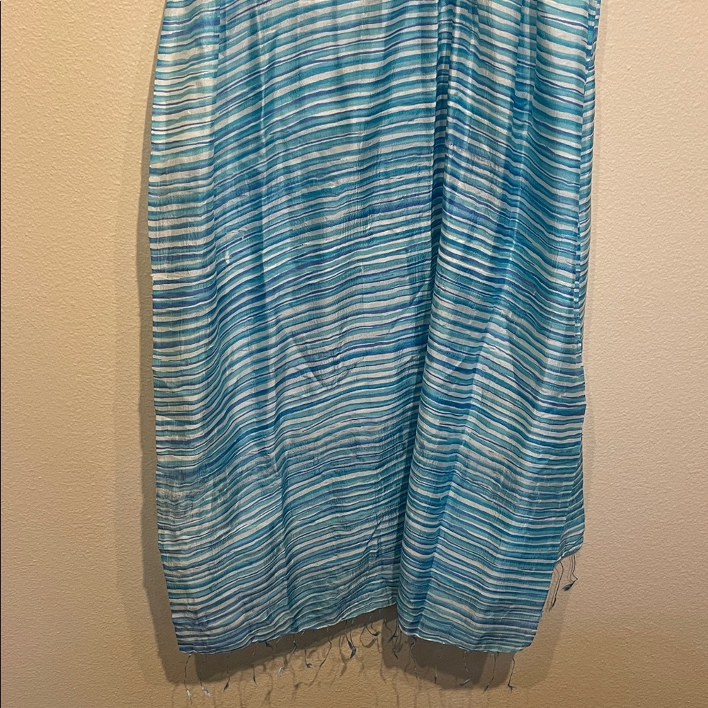 Silk Blend Blue Striped Scarf/Wrap